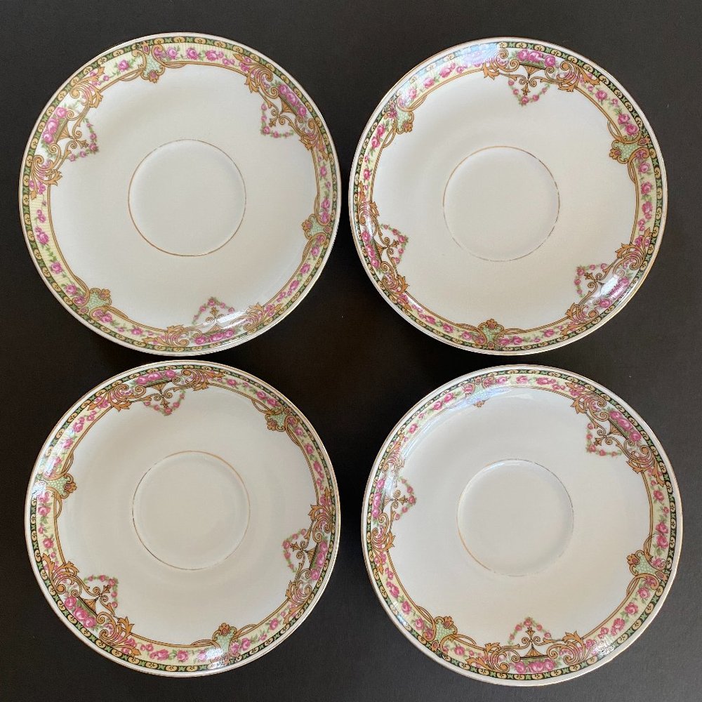 Victoria Czechoslovakia Pink Floral China - 6" Saucer - Lot of 4